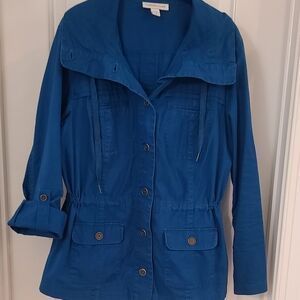 Coldwater Creek Blue Utility Jacket with Vertical Seaming and Mid-Hip Length